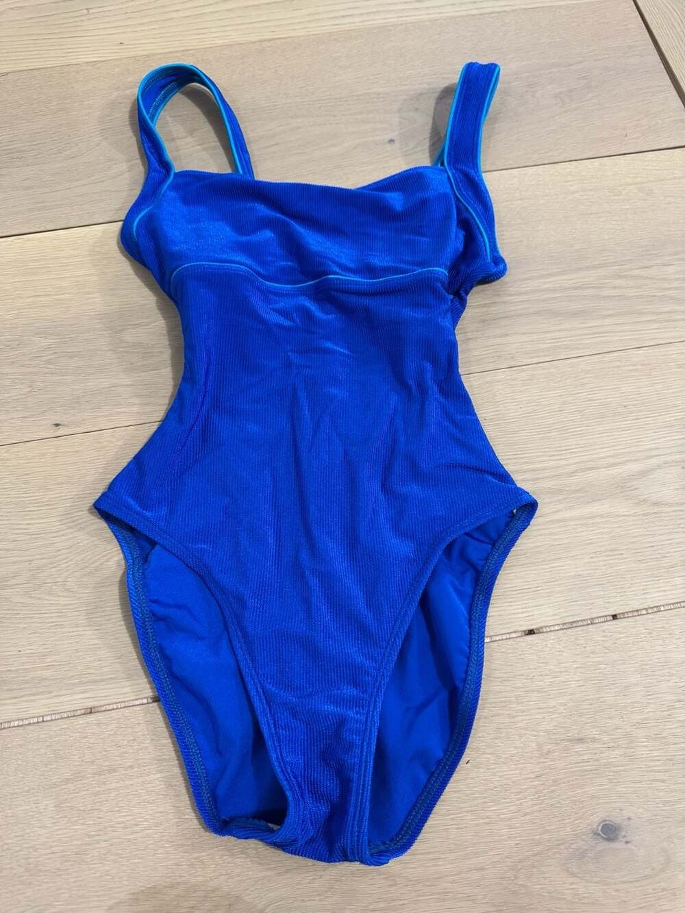 Cole of California Women's Ribbed  Blue Square-Neck One-Piece Swimsuit Size 6